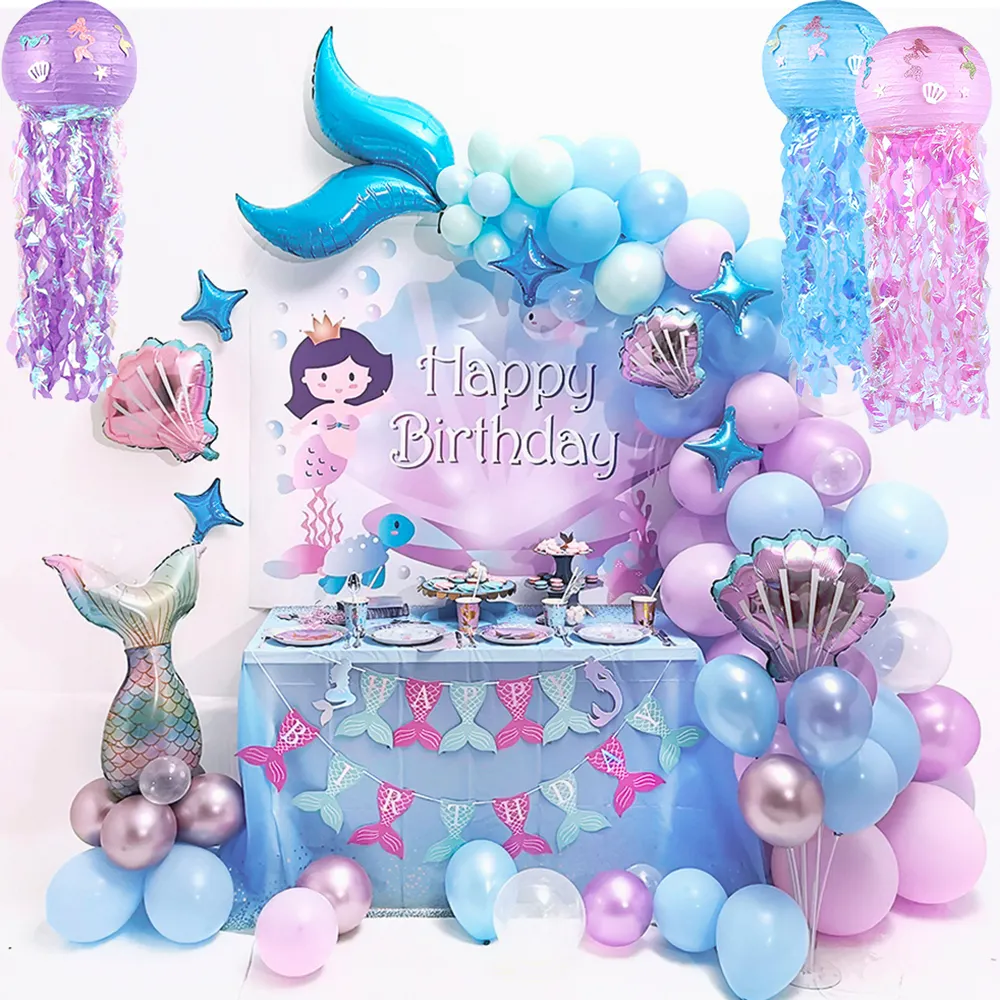 Воздушные шары с маленькой русалочкой, гирлянда с изображением хвоста русалки, Арка под морем, тема русалки, аксессуары для украшения дня рождения