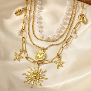 Nouveau Collier Tendance en Acier Inoxydable avec Chaîne à Maillons, Style Mode, Étoile de Mer et Tournesol, Accessoire de Bijouterie - Product Image 3