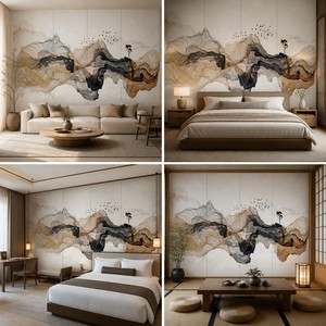 Peinture murale personnalisée en encre de style japonais, paysage zen sur toile, papier peint <span class=keywords><strong>mural</strong></span> pour salon, chambre à coucher, hôtel - Product Image 4