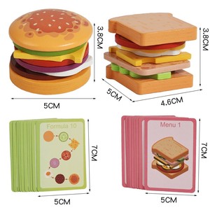 Jouet éducatif en bois pour enfants, jouets de simulation de <span class=keywords><strong>restauration</strong></span> <span class=keywords><strong>rapide</strong></span>, hamburger en bois, sandwich, mini-aliments, jeu de rôle pour enfants - Product Image 1