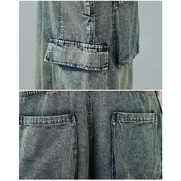 Nouvelle collection Printemps 2026 En gros Salopette en jean ample pour femme, délavée à l'acide, avec poches cargo, coupe courte, coupe oversize, à revers, style vintage, grande taille