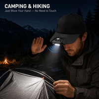 Lampe de casquette LED à capteur intelligent 800 mAh rechargeable avec affichage LCD de la batterie, tête rotative à 180 degrés, Type-C