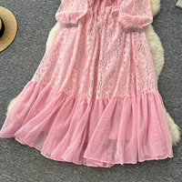 Robe élégante pour femmes, en dentelle et en mousseline de soie, à manches longues, style A, décontractée, avec décoration florale 3D, robe pour femmes