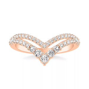 Solid 18K White Gold Chevron Wishbone <b>Ring</b>, Prong & Pave Set Lab Grown <b>Diamond</b> V Shape Stackable Wedding Band for Women - Product Image 4