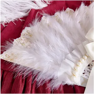 Festival Fan Personal Folding Single Layer Lace Feather Bowknot Hollow Plastic Bone Hand Fans For Wedding Gift Handfan Custom