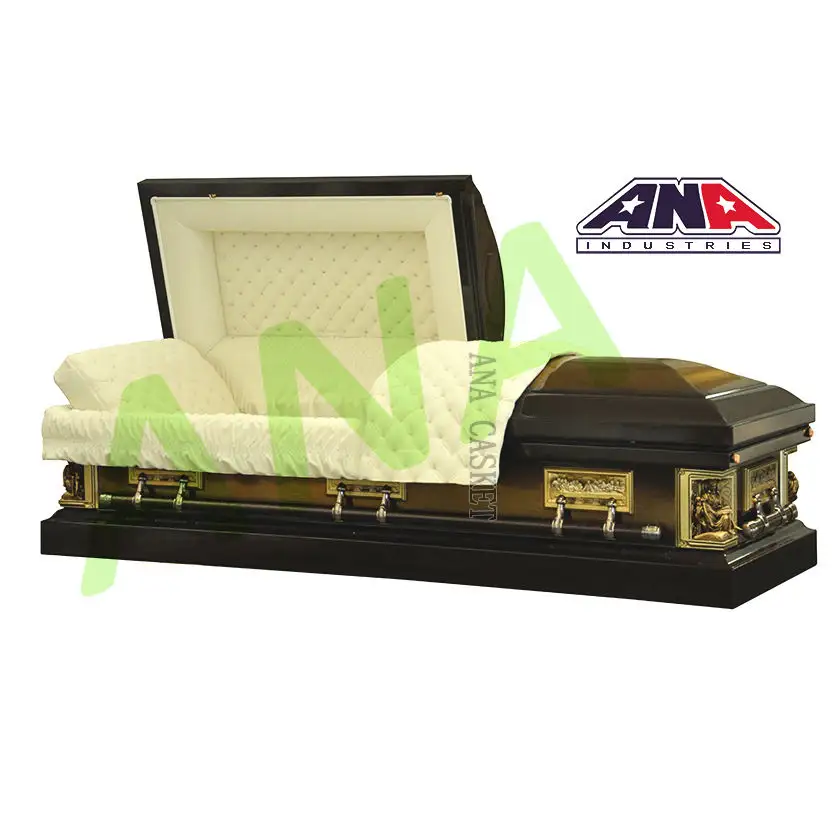 ANA Excellent Poplar Material High Gloss Finish Lowering Device Adult Coffin Wooden Caskets