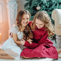 Robes pour petites filles, style personnalisé, respirantes, ODM, vintage, couleur unie, manches longues, longueur cheville, en coton