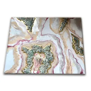 Resin Wall Geode Art Handmade Painting Quartz Glass Original Abstract Modern Glass Gold Pink Crystal Foil Leaf Glitter