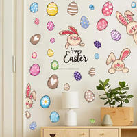 Autocollant mural de Pâques Lapin de dessin animé coloré pour fête, décoration de salon et salle à manger, papier peint auto-adhésif