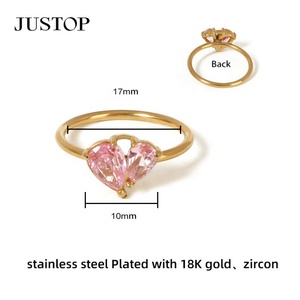 JUSTOP Anillo de Boda de Acero Inoxidable con Incrustaciones Geométricas de Metal y Circonita para Mujer, Recubrimiento PVD 18, Venta al por Mayor, MOQ 30 - Product Image 2