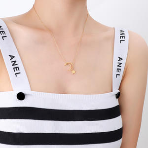 Collar de Estrella y Luna para Dropshipping en Shopify, Cadena Cruzada de Acero de Titanio, Chapado en Oro de 18K, Joyería Celestial, Regalo para la Mejor Amiga - Product Image 4