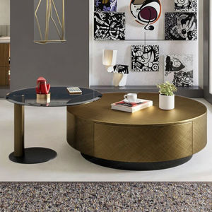 Table basse ronde de ferme italienne moderne rangement en métal doré matériaux en bois pour salon meubles de maison verre matériel - Product Image 4