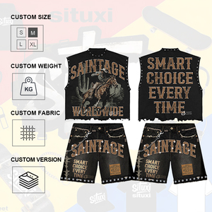<span class=keywords><strong>Ensemble</strong></span> T-<span class=keywords><strong>shirt</strong></span> et <span class=keywords><strong>Short</strong></span> <span class=keywords><strong>Homme</strong></span> 2026 Personnalisé en Usine, Style Oversize Inspiré du Rap, avec Rivets et Art Urbain - Product Image 2