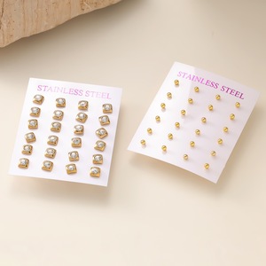 Minimal Tiny Square <b>Crystal</b> Ear <b>Studs</b> Stainless Steel Gold Plated Anti-allergy Multi Pairs Card Pack Ladies Dating Gift - Product Image 3