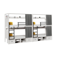 Lit superposé modulaire blanc personnalisé avec rideau d'intimité et rangement, lit mezzanine en acier pour 2 personnes, pour dortoir d'étudiant/auberge, taille et couleur personnalisables