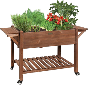 <span class=keywords><strong>Jardinière</strong></span> surélevée mobile <span class=keywords><strong>en</strong></span> <span class=keywords><strong>bois</strong></span> de design classique, <span class=keywords><strong>en</strong></span> <span class=keywords><strong>bois</strong></span> de sapin, avec trous de drainage, tables latérales pliantes et système de verrouillage - Product Image 1