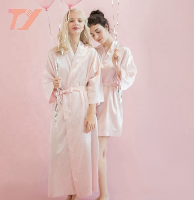 Good Quality Bathrobe Bride Kimono Satin Silk Femme Robe