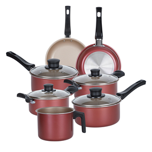 Juego de Ollas y Sartenes de Aluminio de 11 Piezas con Revestimiento Antiadherente de Alta Calidad, Tapas de Vidrio y Asas de Baquelita - Product Image 1