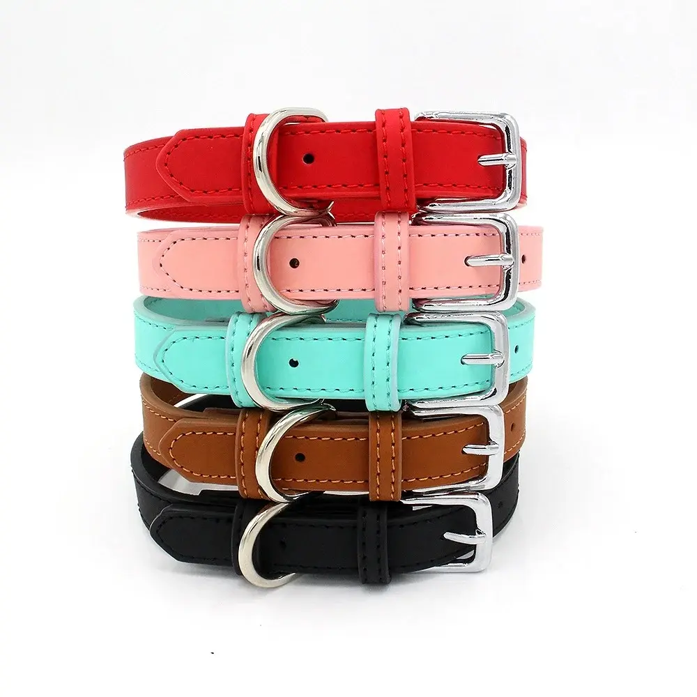 Free samples Simple Pu Leather Pet Cat Collar Softly Padded Waterproof Classic Vegan Genuine Leather Dog Collar
