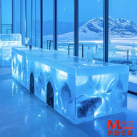 Meuble en pierre précieuse naturelle, table basse en agate cristalline, comptoir en pierre précieuse, blanc neige, bleu blanc