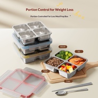 Boîte à lunch carrée en acier inoxydable 304, compatible micro-ondes, pour réduire la graisse et contrôler les portions, avec 4 compartiments, assiette anti-fuite, pour le stockage des aliments