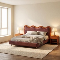 Tête de lit en tissu ondulé de luxe léger, cadre en chêne moderne, hauteur réglable, lit double, mobilier de chambre à coucher et d'hôtel Elande