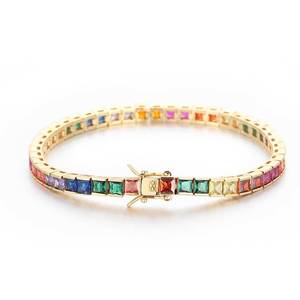 Hip Hop <b>Copper</b> <b>Bangle</b> 4mm Color Tennis Chain Micro-inlaid Square Zircon Claw Setting Unisex Hipster Jewelry Tanjing Fashion - Product Image 6