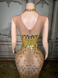 Goldenes Strass-Abendkleid für Damen – Elegantes und Luxuriöses Ärmelloses Kleid für Geburtstagsfeiern - Product Image 2