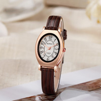 Jam Tangan Wanita Dial Oval Kecil Retro Klasik dengan Tali Kulit, Elegan Sederhana Modis, Arloji Wanita Kelas Atas, Laris Manis
