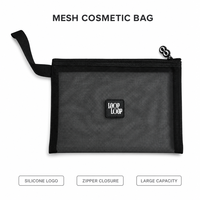 Sac de rangement portable pour cosmétiques avec logo personnalisable, style tendance, fermeture éclair en nylon, filet en maille, sac à maquillage