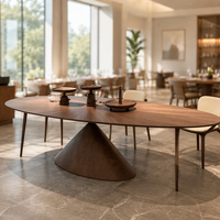 Table à manger ovale en bois massif, base conique, style moderne du milieu du siècle, table à manger en noyer, grande taille, table pour la maison ou le restaurant