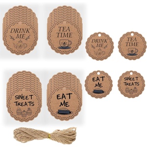 Etichette Regalo Personalizzate 'Drink Me Eat Me' per Tè e Dolci, Decorazioni Marroni per Tea Party, Etichette per Tazze e Torte - Product Image 1