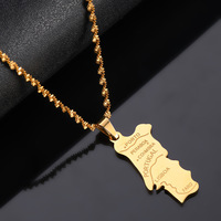 Portugal Carte En Acier Inoxydable Pendentif Collier Mode Transfrontalière pour Hommes Femmes Même Style Pendentif Collier