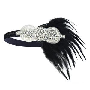 Vintage <b>Beaded</b> Feather <b>Headband</b> Women Ethnic Style Hair Band Bridal Party Prom Costume Headpiece For Evening Dress - Product Image 1