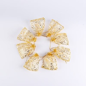 Gold Organza <b>Gift</b> <b>Bags</b> with Eyelash Drawstring Foil Stamped Sheer Mesh Pouches for Jewelry Wedding <b>Party</b> Favor Packaging - Product Image 4