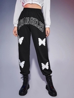 Pantalon de survêtement imprimé papillon pour femmes, décontracté, taille haute, survêtement grande taille
