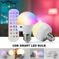 Ampoule LED RGB E27 Globe en plastique, température de couleur 2700K-6500K, chargement USB 5V, télécommande intelligente, intensité variable, pour chambre à coucher, chevet, salon