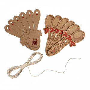 Boîte de 12 pièces de 600 étiquettes de pot d'étiquette de cadeau d'autocollant personnalisé avec 5m étiquette volante en carton de ficelle de coton pour la caractéristique de code à barres de nourriture de vêtements - Product Image 2