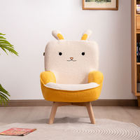 Fauteuil enfant en peluche motif lapin de dessin animé, fauteuil de lecture pour tout-petits en polaire Teddy, pieds en bois en option, chaise de jeu pivotante pour enfants