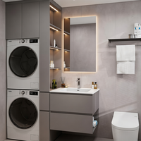 Meuble de salle de bain et de buanderie moderne en bois sur mesure, pleine taille, avec rangement ouvert pour appartement et hôtel