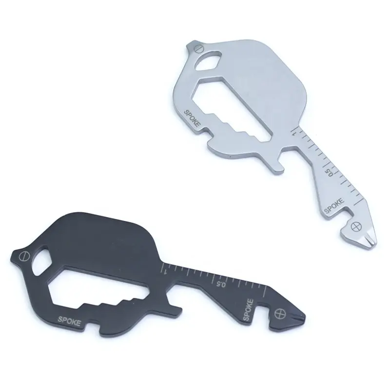 Camping Multi Keychain Tool Stainless Steel Multifunctional Bicycle Repair Tool, 13 In 1 Key Shaped Multi Tool (Silver/Black)