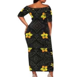 Samoan Tattoo Hibiscus Flower Polynesian Designer Off Shoulder Dress Print on Demand Puletasi Custom Logo Plus Size Sets 2024 - Product Image 3