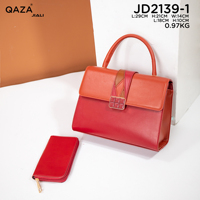 QAZA tas genggam bahu wanita bahan PU, tas dompet, tas tangan bentuk bantal, anti air, bahan PU, dengan penutup pengait dan pemegang kartu