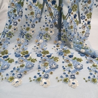 Tissu en Tulle Brodé de Luxe 3D avec Paillettes et Perles, 5 Yards, Idéal pour Robes de Mariée et de Soirée
