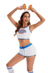 Femmes Baige Bunny Cosplay Costume Halloween <span class=keywords><strong>Full</strong></span> Outfit With Shorts Headband Socks Space Movie Theme <span class=keywords><strong>Sexy</strong></span> Lingerie - Product Image 2