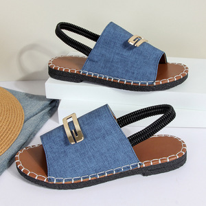 Sandalias Planas de Playa Bordadas con Hebilla Grande y Superficie de Tela, con Banda Elástica de Una Correa, para Mujeres y Señoras, Novedad de Verano - Product Image 4