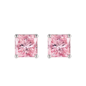 Boucles d'oreilles clous en moissanite rose taille princesse 7MM, argent 925 plaqué or, bijoux de luxe élégants, certifiés par un tiers, étincelants - Product Image 3
