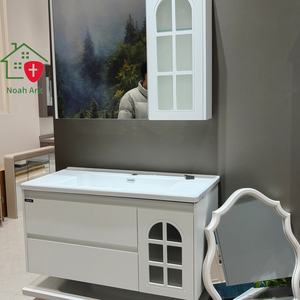 Mueble de baño de pared de estilo europeo, color blanco, con doble cajón y diseño de una sola puerta, lavabo blanco y gabinete con espejo. - Product Image 6