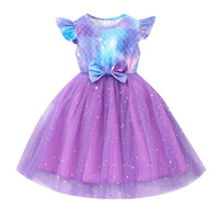 Robe de scène d'été pour enfants, nouveau style avec manches bouffantes en maille, imprimé numérique, vêtements de mode pour filles