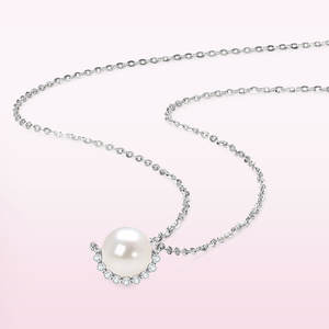 Collar con colgante de Zirconia Saturno de perlas naturales de agua dulce de <span class=keywords><strong>8mm</strong></span> de Plata de Ley 925 para mujer, collar de joyería de moda - Product Image 3